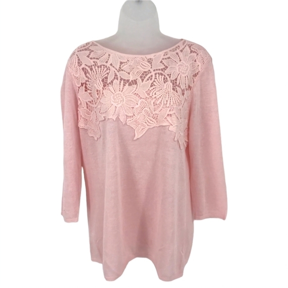 J. Jill Pink Blush Linen Blend Lace Front Sweater🌸 - Picture 1 of 8